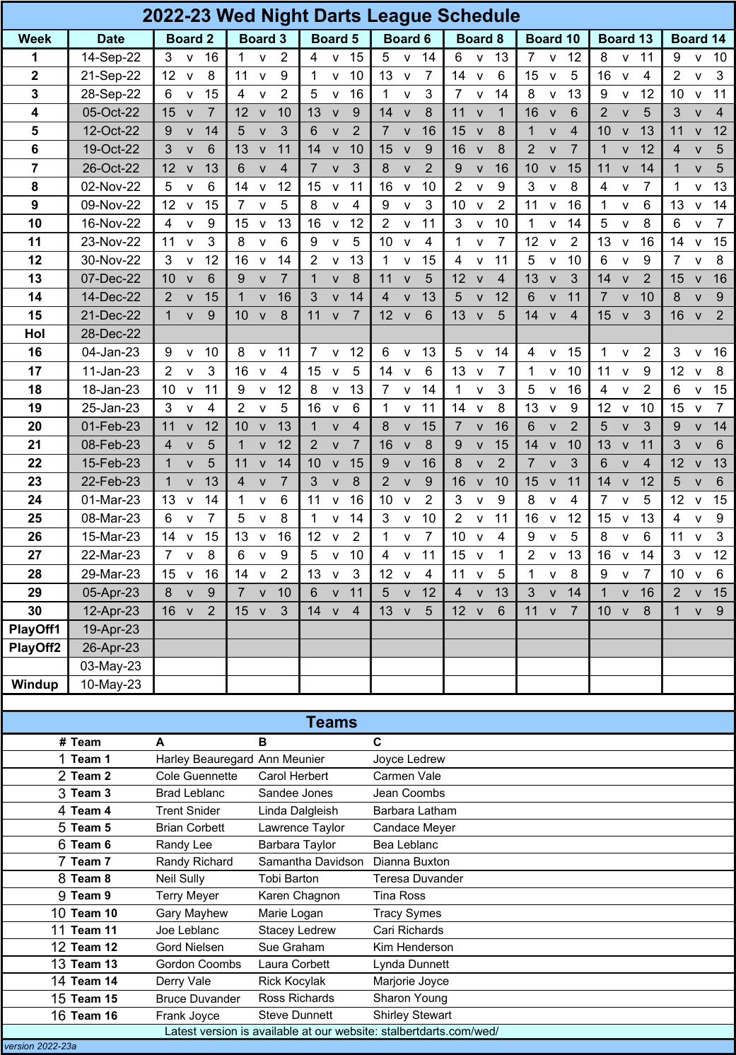 Wednesday Night Mixed Darts League St Albert Legion 271